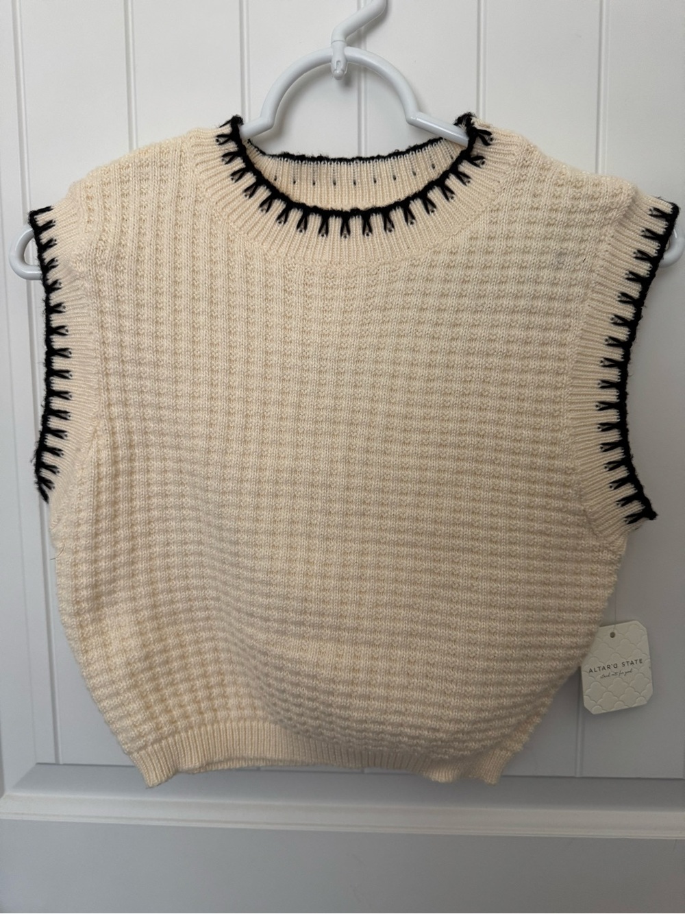 A.P.C. Cream Knit Sleeveless Sweater with Black Trim
